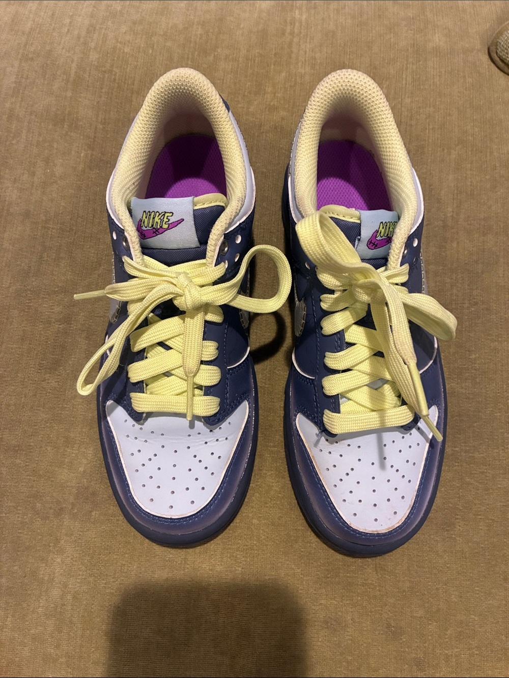 Nike Dink Low Kids Navy, White & Yellow Low-Top Sneakers with Purple Inners